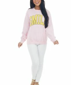 Rosemead Tops Blush And Sunshine 'Smile' Graphic Sweatshirt 13 Rosemead Tops Blush And Sunshine 'Smile' Graphic Sweatshirt
