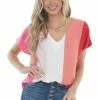 Entro Tops Blush Colorblock Short Sleeve V Neck Woven Top