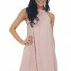 Haptics Blush Eyelet Knit Halter Neckline Short Dress