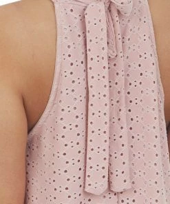 Haptics Blush Eyelet Knit Halter Neckline Short Dress
