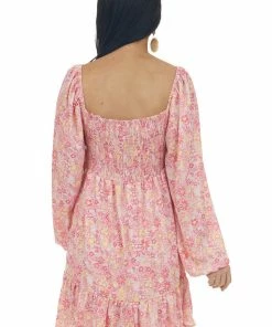 Peach Love Dresses Blush Floral Bubble Sleeve Mini Dress