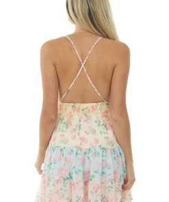 Flying Tomato Dresses Blush Floral Plunging V Neck Tiered Mini Dress 16 Flying Tomato Dresses Blush Floral Plunging V Neck Tiered Mini Dress