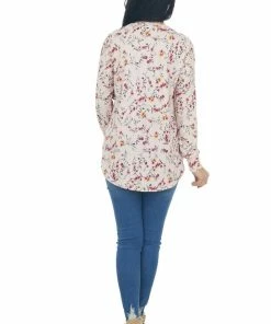 Staccato Blush Floral Print Notch Neck Ribbed Knit Top 24 Staccato Blush Floral Print Notch Neck Ribbed Knit Top