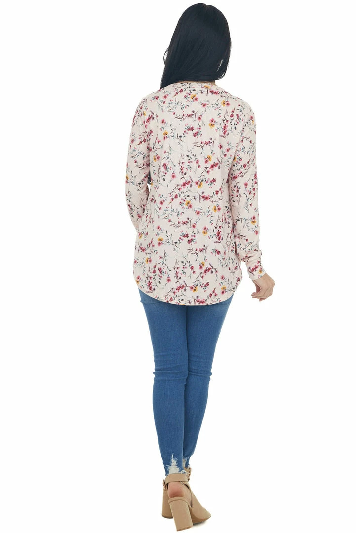 Staccato Blush Floral Print Notch Neck Ribbed Knit Top 9 Staccato Blush Floral Print Notch Neck Ribbed Knit Top