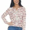 Staccato Blush Floral Print Notch Neck Ribbed Knit Top