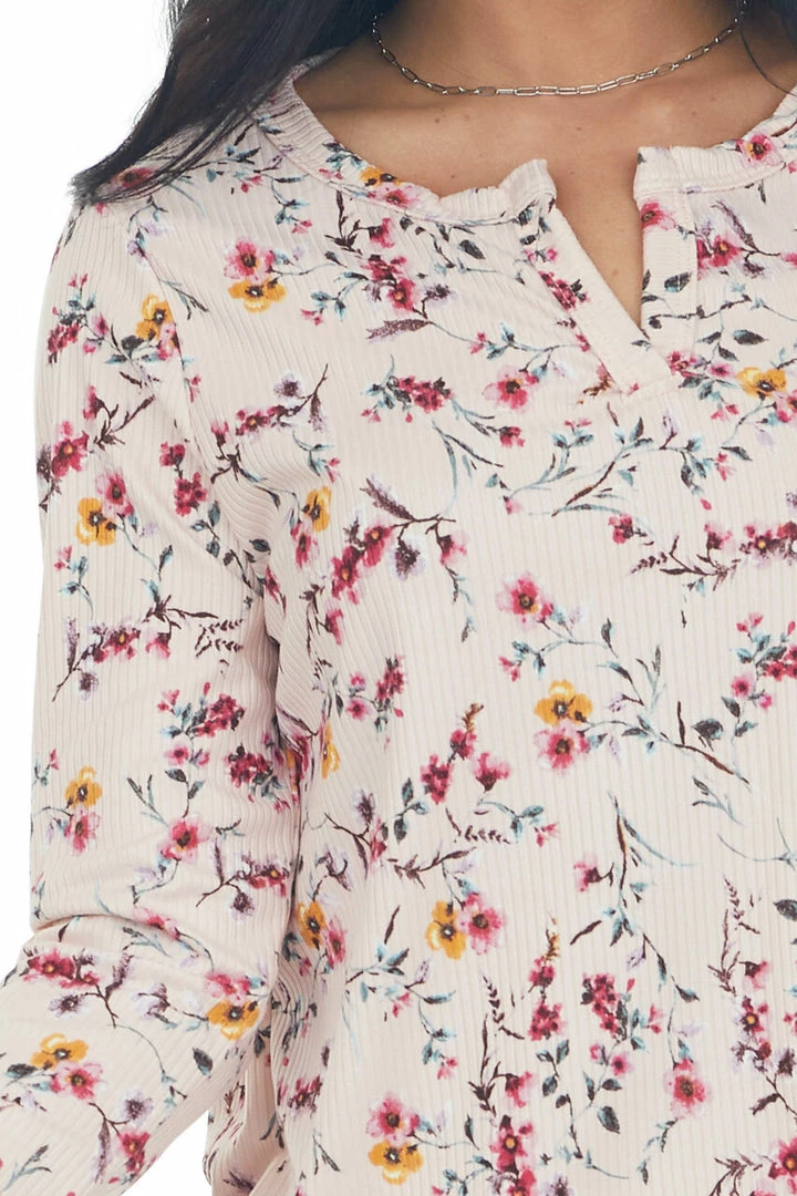 Staccato Blush Floral Print Notch Neck Ribbed Knit Top 10 Staccato Blush Floral Print Notch Neck Ribbed Knit Top