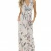 Sweet Lovely Blush Floral Sleeveless Surplice Maxi Dress With Pockets
