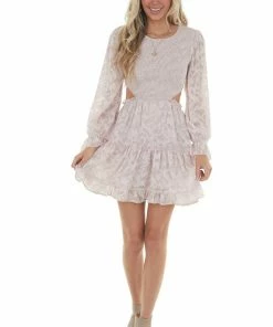 Peach Love Dresses Blush Floral Textured Cut Out Waist Mini Dress