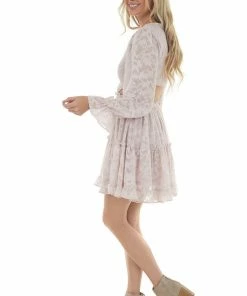 Peach Love Dresses Blush Floral Textured Cut Out Waist Mini Dress