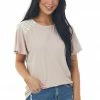 Vanilla Bay Tops Blush Flutter Sleeve Knit Top With Contrast Lace Detail