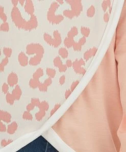 BiBi Blush Leopard Colorblock Long Sleeve Knit Top Tops