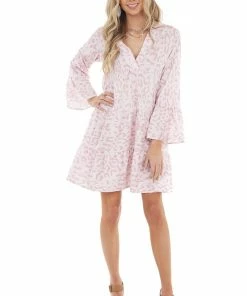 Shiying Fashion Blush Leopard Print Tiered Short Swing Dress Dresses