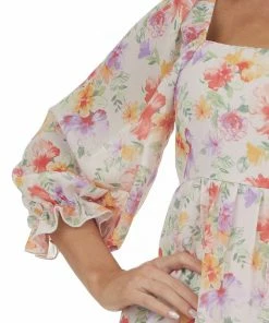 Peach Love Blush Multi Floral Babydoll Mini Dress Dresses