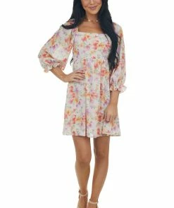 Peach Love Blush Multi Floral Babydoll Mini Dress Dresses