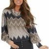 First Love Blush Multicolor Zigzag Print Knit Top With Cowl Neck