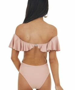 Envya Accessories Blush Off Shoulder One Piece Swimsuit With Ruffle Detail