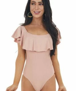 Envya Accessories Blush Off Shoulder One Piece Swimsuit With Ruffle Detail