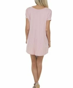 ANGIE Blush Oversized V Neck Short Sleeve Top Tops