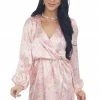 Peach Love Blush Paisley Surplice V Neck Satin Dress Dresses