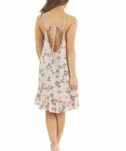 Rousseau Dresses Blush Pink Floral Print Sleeveless Mini Dress With Ruffles