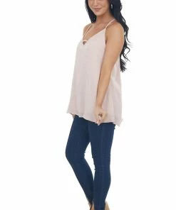Caramela Tops Blush Racerback Satin Woven Camisole With Neckline Strap