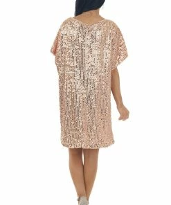 Vine & Love Blush Sequined Short Flowy Sleeve Shift Dress Dresses 24 Vine & Love Blush Sequined Short Flowy Sleeve Shift Dress Dresses