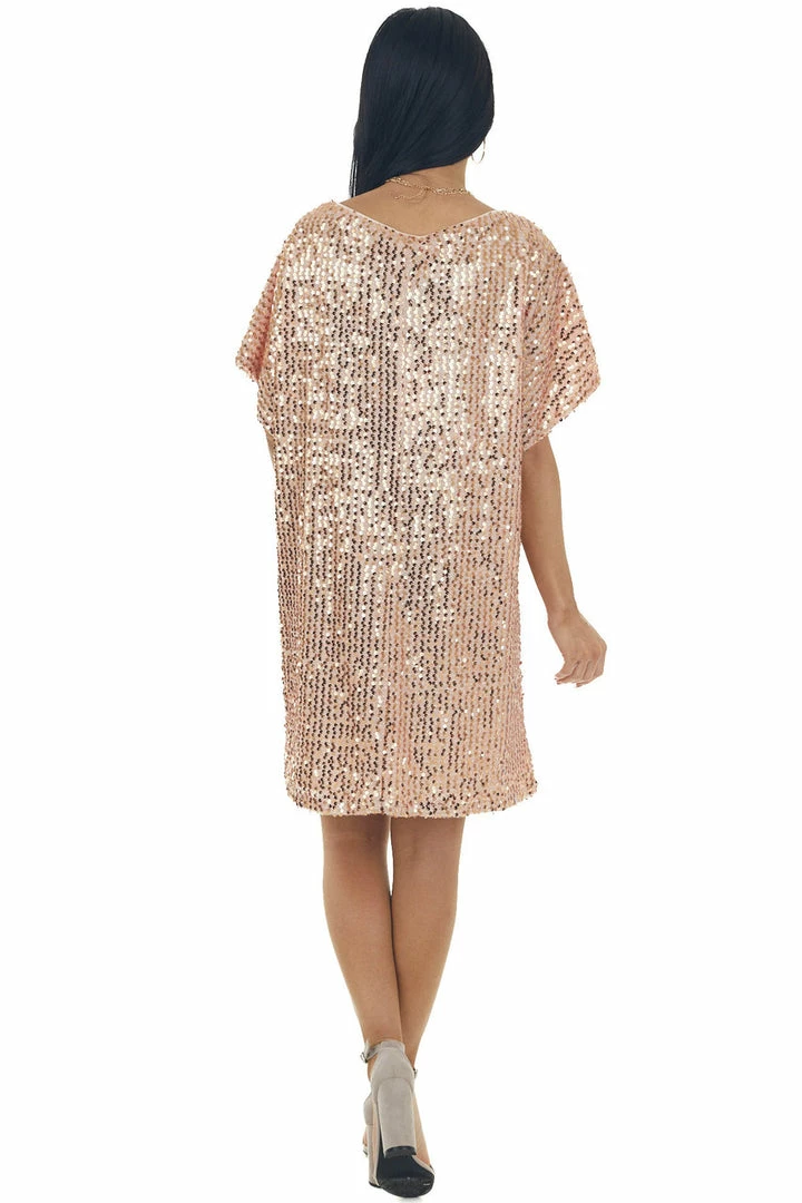 Vine & Love Blush Sequined Short Flowy Sleeve Shift Dress Dresses 9 Vine & Love Blush Sequined Short Flowy Sleeve Shift Dress Dresses