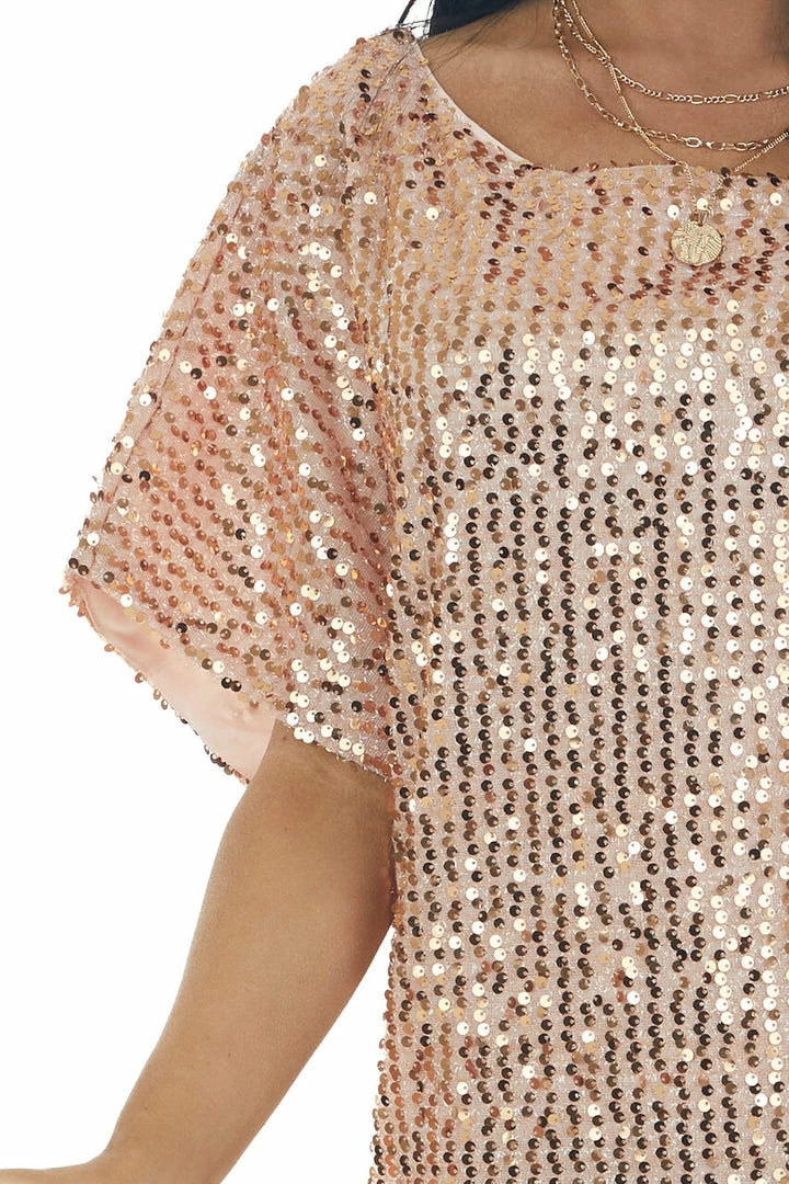 Vine & Love Blush Sequined Short Flowy Sleeve Shift Dress Dresses 10 Vine & Love Blush Sequined Short Flowy Sleeve Shift Dress Dresses