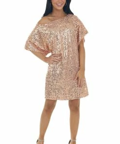 Vine & Love Blush Sequined Short Flowy Sleeve Shift Dress Dresses 20 Vine & Love Blush Sequined Short Flowy Sleeve Shift Dress Dresses