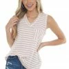 Now N Forever Blush Striped Sleeveless Chest Pocket Top Tops