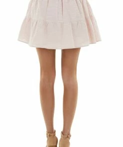 Lush Clothing Blush Tiered Textured Mini Skirt With Elastic Waistband Bottoms