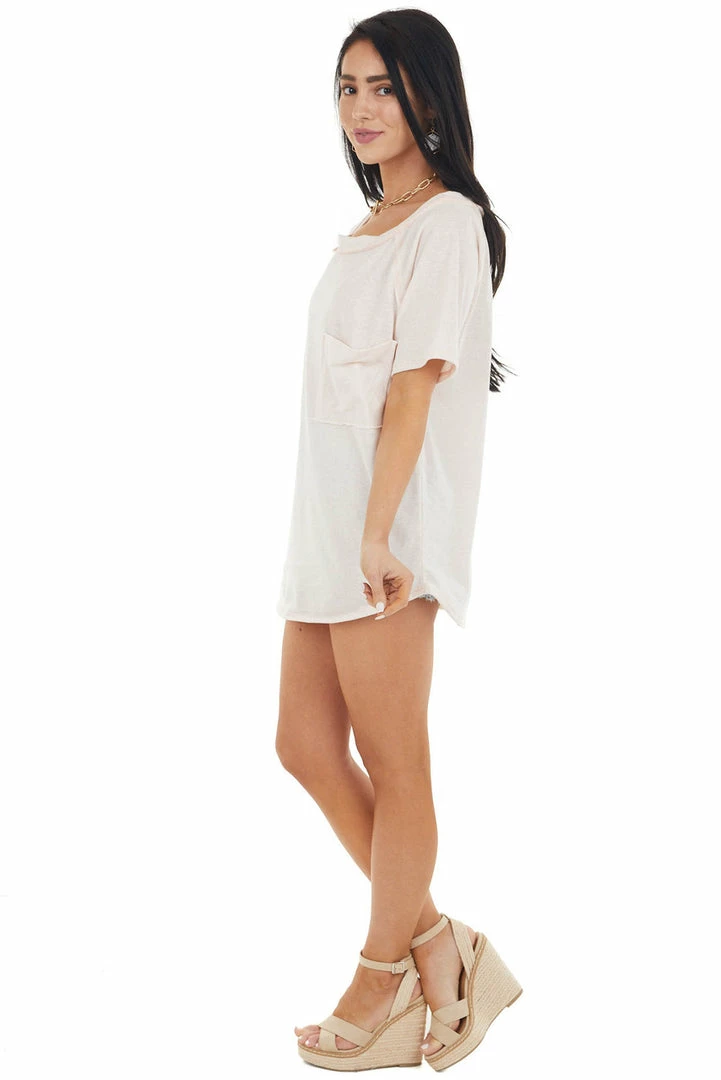 BiBi Tops Blush Two Tone Short Sleeve Knit Top With Raw Details 8 BiBi Tops Blush Two Tone Short Sleeve Knit Top With Raw Details