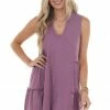 Lush Clothing Dresses Boysenberry Sleeveless Tiered Short Dress