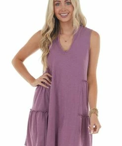 Lush Clothing Dresses Boysenberry Sleeveless Tiered Short Dress