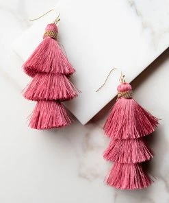 Urbanista Accessories Boysenberry Three Tier Tassel Dangle Hook Earrings