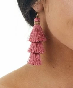 Urbanista Accessories Boysenberry Three Tier Tassel Dangle Hook Earrings