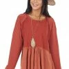 Umgee Brick Long Sleeve Babydoll Top With Raw And Frayed Detail Tops 2 Umgee Brick Long Sleeve Babydoll Top With Raw And Frayed Detail Tops
