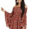 Lime Lush Brick Red Floral Print Off The Shoulder Mini Dress Dresses
