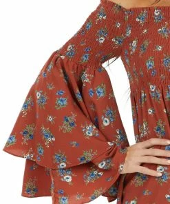 Lime Lush Brick Red Floral Print Off The Shoulder Mini Dress Dresses