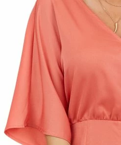 Wishlist Dresses Brick Red Short Sleeve Woven Surplice Romper