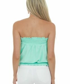 CY Fashion Bright Green Sleeveless Smocked Ribbed Knit Top Tops