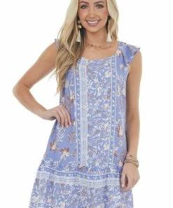 Jodifl Dresses Bright Lavender Floral Cap Sleeve Short Dress