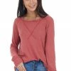 7th Ray Bright Marsala Waffle Knit Long Sleeve Top With V Stitch Tops