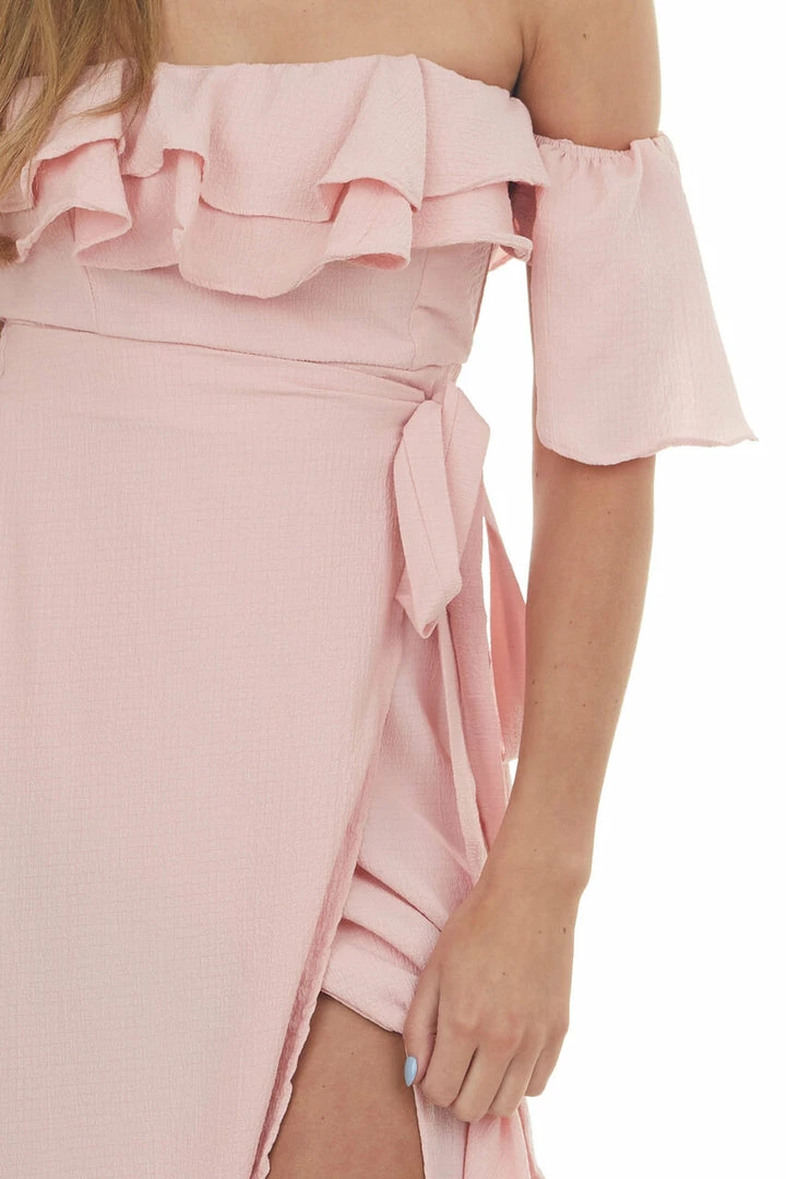 HYFVE Pink Ruffle Off Shoulder Slit Maxi Dress Dresses 10 HYFVE Pink Ruffle Off Shoulder Slit Maxi Dress Dresses