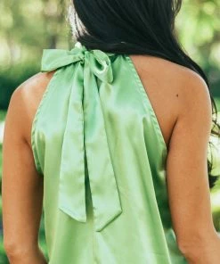 FSL APPAREL Bright Pistachio Silky Satin Sleeveless Halter Top
