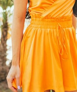 Glam Bright Tangerine Surplice Smocked Waist Romper 13 Glam Bright Tangerine Surplice Smocked Waist Romper