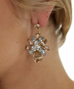 Fame Accessories Bronze Intricate Rhinestone Dangle Earrings