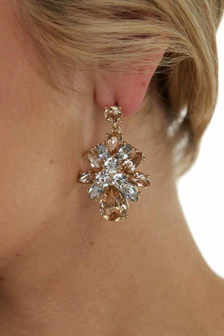 Fame Accessories Bronze Intricate Rhinestone Dangle Earrings 4 Fame Accessories Bronze Intricate Rhinestone Dangle Earrings