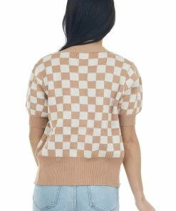 Listicle Brown Sugar Checkered Puff Sleeve Cardigan Tops 12 Listicle Brown Sugar Checkered Puff Sleeve Cardigan Tops