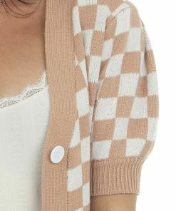 Listicle Brown Sugar Checkered Puff Sleeve Cardigan Tops 13 Listicle Brown Sugar Checkered Puff Sleeve Cardigan Tops